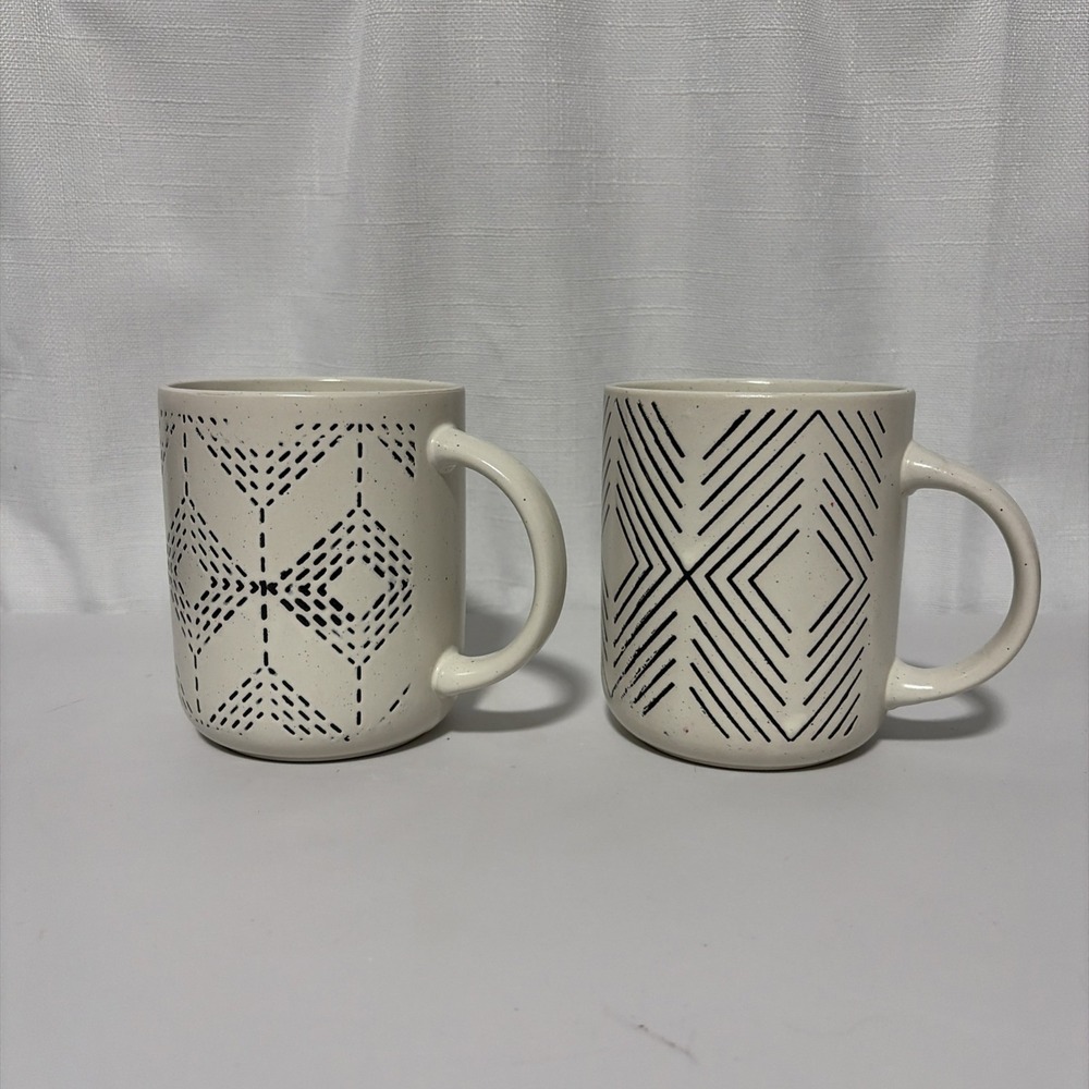 Set of 2 Royal Norfolk Stoneware Embossed Lines Coffee Mugs 16oz Multicolor